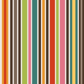 Retro Bohemian Mid Century Vertical Stripes //  Red, Orange, Yellow, Teal, Pink, Green, Light Khaki Tan