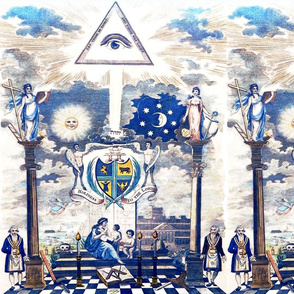 all seeing eye Providence god Illuminati Freemasons twin pillars angels let there be light twin pillars holiness to the lord sun moon stars cross triangle crucifix anchors heraldry coat of arms clouds satyrs candles temples skulls hammer rulers wisdom set