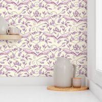 Painted Bunting / Scrolls & Feathers - Birds     -Lavender  