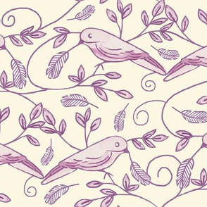 Painted Bunting / Scrolls & Feathers - Birds     -Lavender  