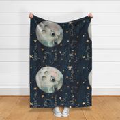 Nursery Stars and Moon Whole Cloth Quilt, Cheater quilt, gender neutral, unisex,  baby boy  dark blue