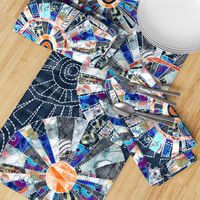 Modern patchwork cheater quilt with Dresden plate block