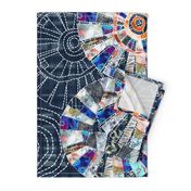 Modern patchwork cheater quilt with Dresden plate block