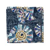 Modern patchwork cheater quilt with Dresden plate block