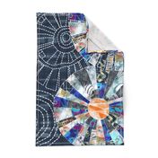 Modern patchwork cheater quilt with Dresden plate block
