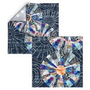 Modern patchwork cheater quilt with Dresden plate block