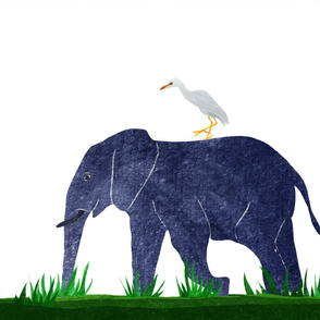 elephant and cattle egret