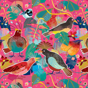 Bohemian Rhapsody Birds hot pink by Mount Vic and Me