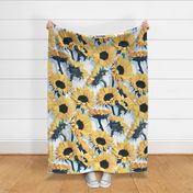 Sunflowers on Pale Blue and White - extra large