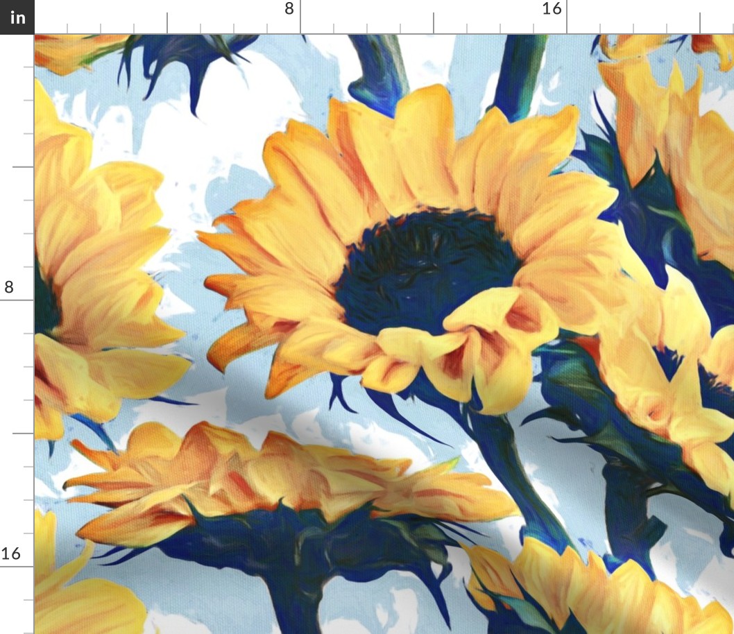 Sunflowers on Pale Blue and White - extra large