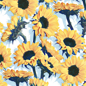 Sunflowers on Pale Blue and White - large