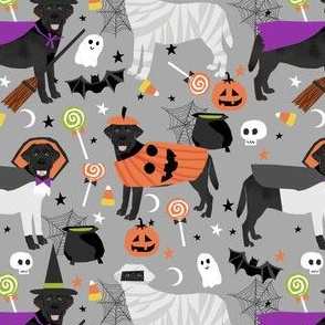 black lab halloween fabric - dog halloween fabric, dog costume, black labrador - grey