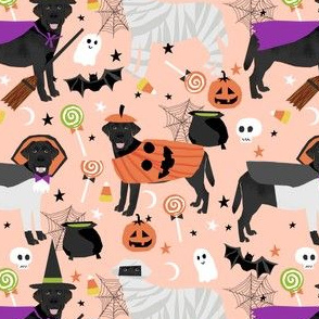 black lab halloween fabric - dog halloween fabric, dog costume, black labrador - peach