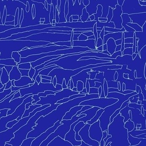 Cobalt Blue Aqua Landscape Drawing