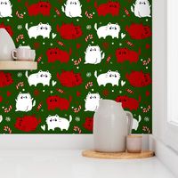 Christmas Cats and Candy Canes - Green Background