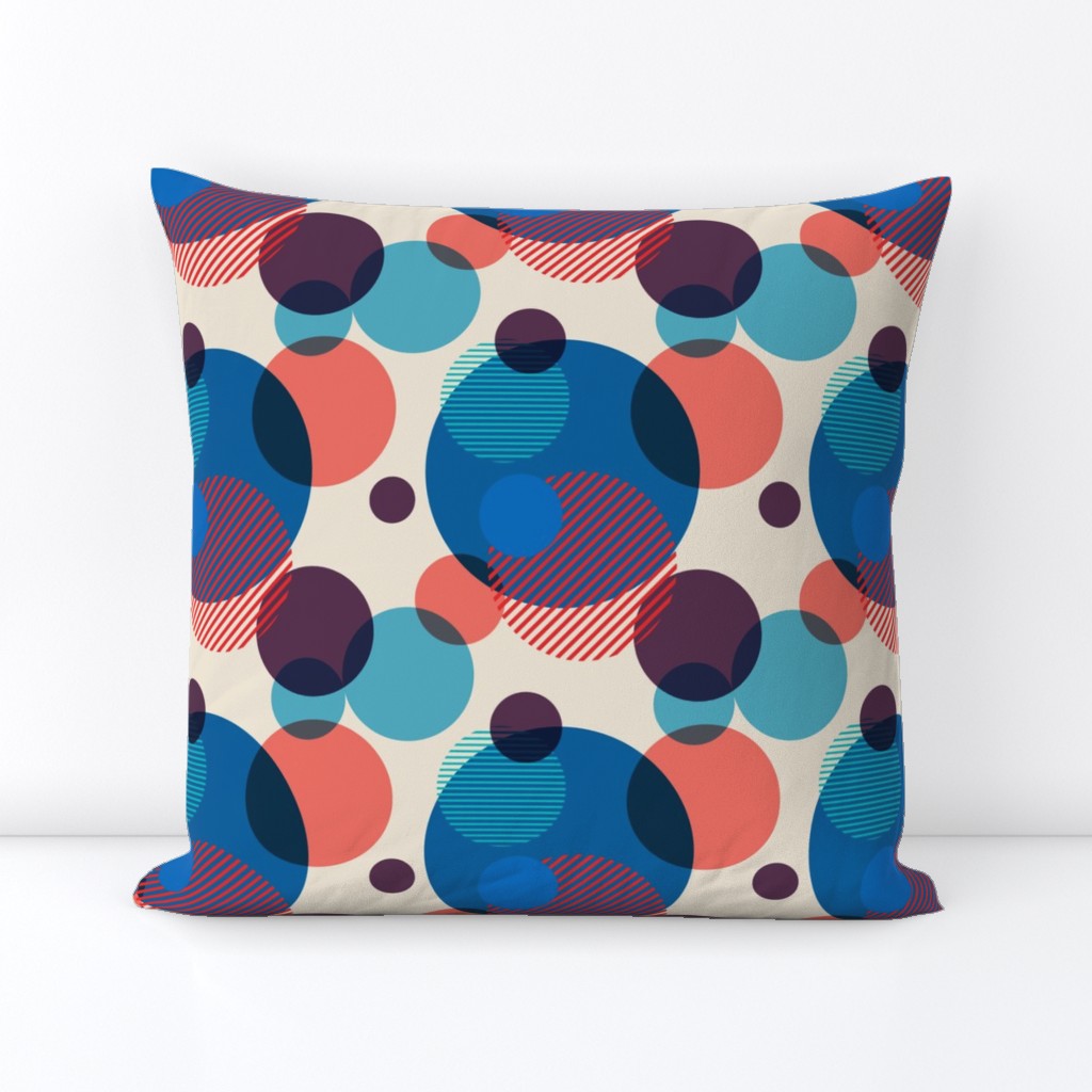 Dots in blue, red and dark purple