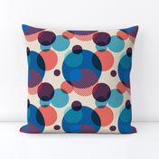 Dots in blue, red and dark purple