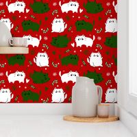 Christmas Cats and Candy Canes - Red Background