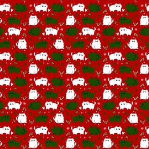 Christmas Cats and Candy Canes - Red Background