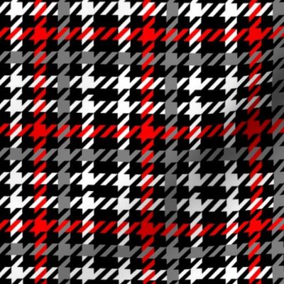 Black, White, Grey and Red Houndstooth plaid