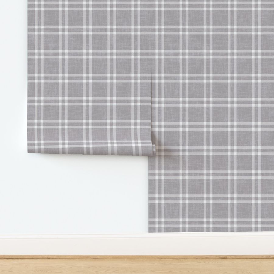 minimal plaid on gray linen