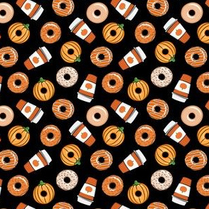 (extra small scale) Coffee and Fall Donuts - PSL pumpkin fall donuts toss - black - LAD19BS