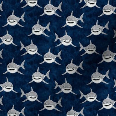 (small scale) sharks - sharks on navy - great white - LAD19BS