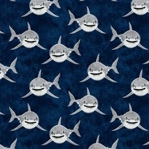 (small scale) sharks - sharks on navy - great white - LAD19BS