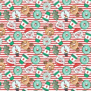 (3/4" scale) Coffee and Donuts - Christmas donuts - santa, reindeer, snowman, christmas tree - holiday doughnuts (red stripes) - LAD19BS