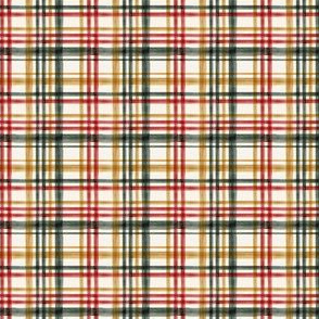 (micro scale) Christmas Plaid - Green, red, gold on cream - LAD19BS