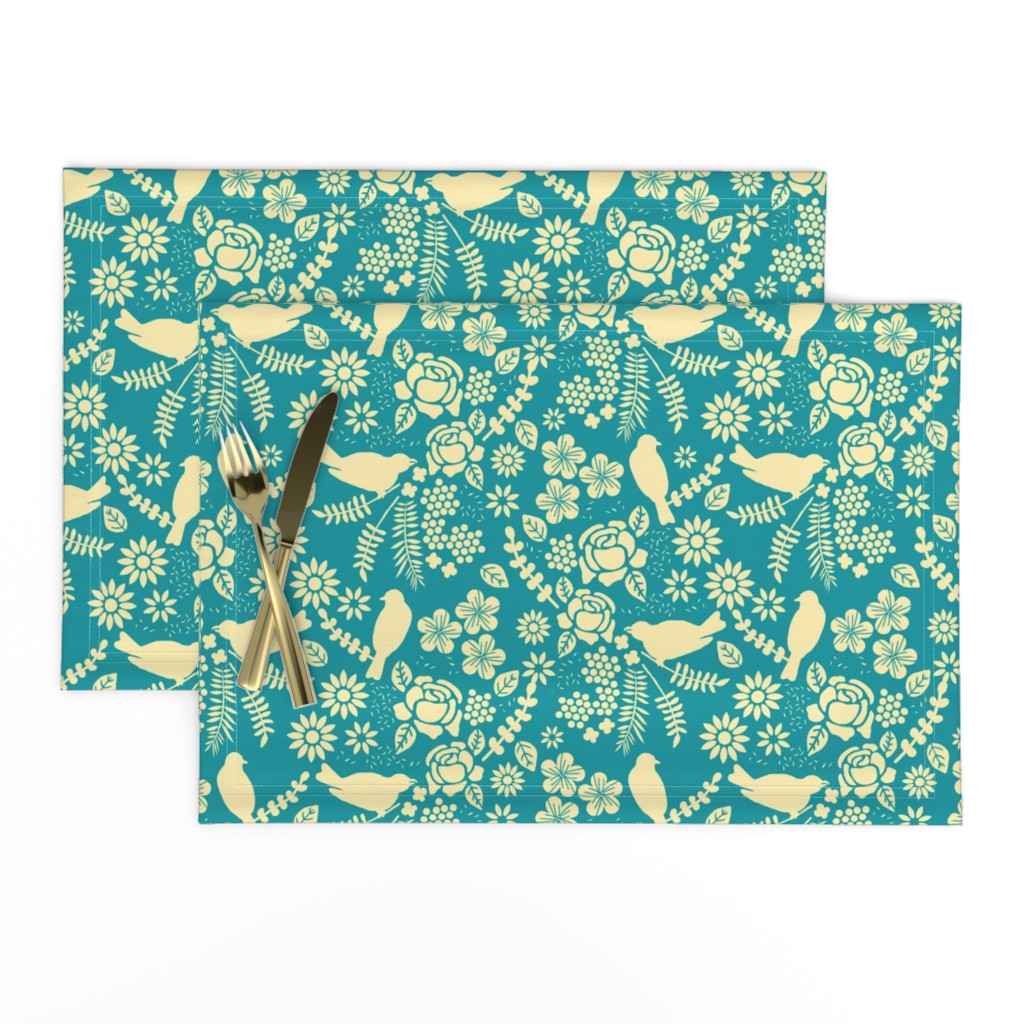 Birds and Flowers Cut Out (Cream and Blue)