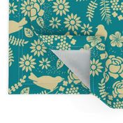 Birds and Flowers Cut Out (Cream and Blue)