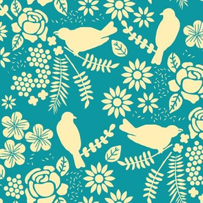 Birds and Flowers Cut Out (Cream and Blue)
