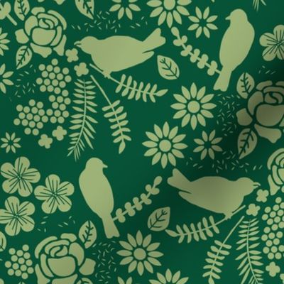 Birds and Flowers Cut Out (Green)