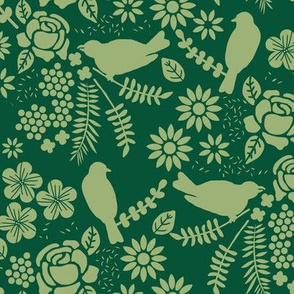 Birds and Flowers Cut Out (Green)