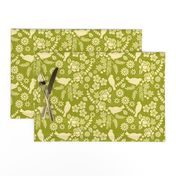 Birds and Flowers Cut Out (Olive and Light Yellow)