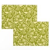 Birds and Flowers Cut Out (Olive and Light Yellow)