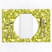 Birds and Flowers Cut Out (Olive and Light Yellow)