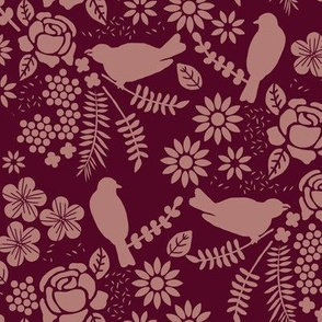 Birds and Flowers Cut Out (Burgandy and Red)