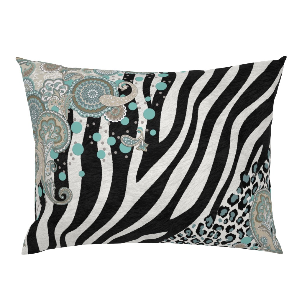 paisley, zebra and leopard mixed animal print duck egg beige cream black