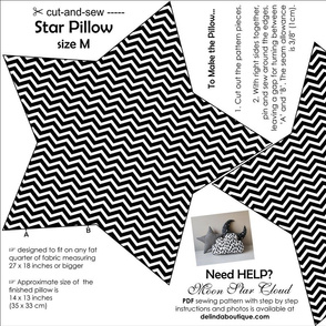 Star Pillow Medium Size cut and sew white black chevron