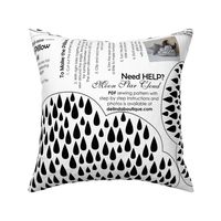 Cloud Pillow Medium Size cut and sew white black rain drops