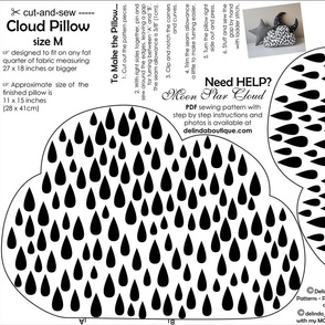 Cloud Pillow Medium Size cut and sew white black rain drops