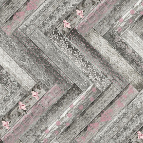 Vintage Wood Chevron Tiles Herringbone Pink Grey Horizontal 