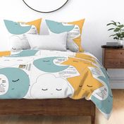 LARGE Size cut and sew Moon Star Cloud Pillow set of 3 blue yellow white 