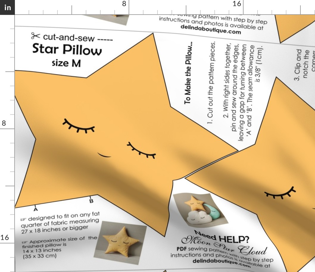 Star Pillow Medium Size cut and sew yellow black