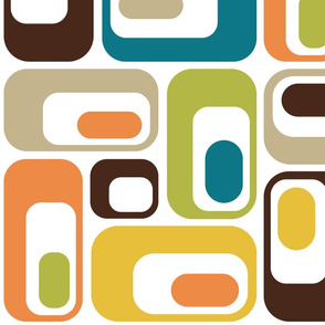 retro ovals white mustard teal orange green brown beige