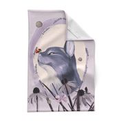 Cat and ladybug in purple Tea Towel