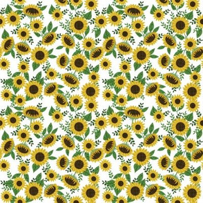 SMALL - sunflowers fabric - sunflower floral, floral fabric, fall floral, autumn floral - white