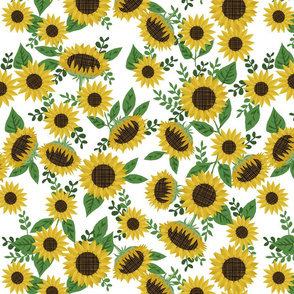 LARGE sunflowers fabric - sunflower floral, floral fabric, fall floral, autumn floral - white